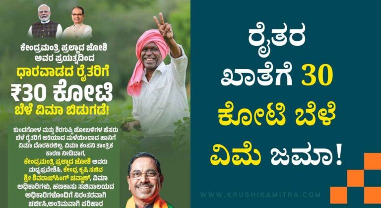 Bele Vime Amount-2025: ಈ ಜಿಲ್ಲೆಯ ರೈತರ ಖಾತೆಗೆ 30 ಕೋಟಿ ಬೆಳೆ ವಿಮೆ ಬಿಡುಗಡೆ!