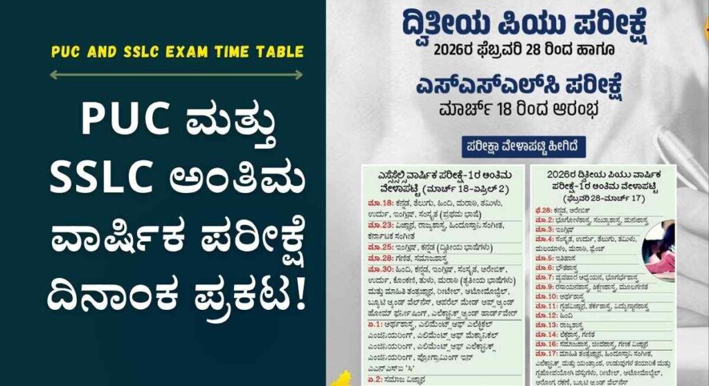 PUC ಮತ್ತು SSLC ಅಂತಿಮ ವಾರ್ಷಿಕ ಪರೀಕ್ಷೆ ದಿನಾಂಕ ಪ್ರಕಟ!