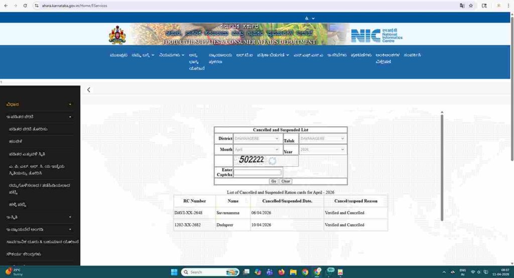 Cancelled Ration Card List