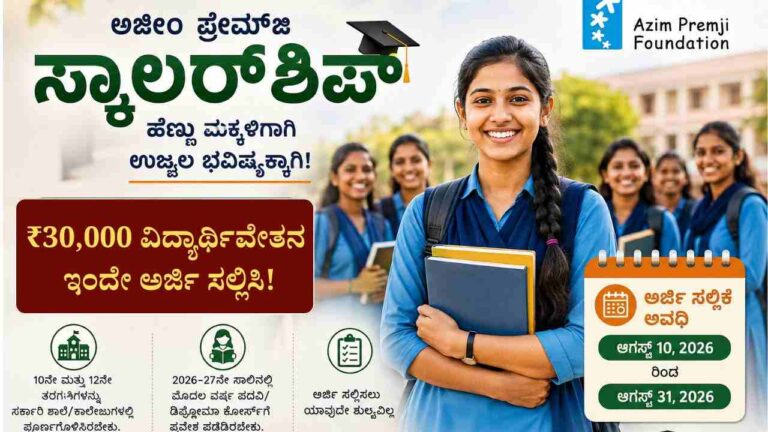 Azim Premji Scholarship-ಅಜೀಂ ಪ್ರೇಮ್‌ಜಿ ಸ್ಕಾಲರ್‌ಶಿಪ್‌ಗೆ ಅರ್ಜಿ ಆಹ್ವಾನ! ವಿದ್ಯಾರ್ಥಿನಿಯರಿಗೆ ₹30,000 ವಿದ್ಯಾರ್ಥಿವೇತನ!